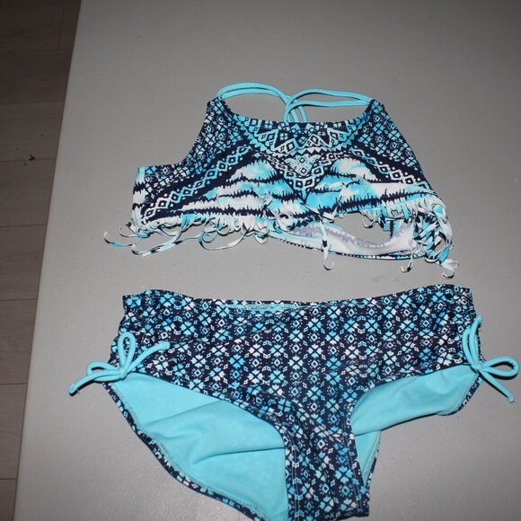 Blue & White 2 Pcs Justice Bikini Swimsuit Size 14 - Picture 3 of 11